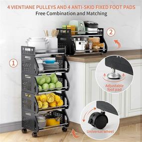 img 1 attached to 🥦 5 Tier Stackable Fruit Vegetable Storage Basket with Wheels - Kitchen Pantry Organizer