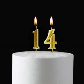 img 1 attached to 🎉 MMJJ Gold 14th Birthday Candles: Perfect Number 14 Cake Topper for Stunning Birthday Decorations