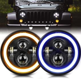 img 4 attached to DVISUV 7 Inch Round Led Headlight Halo Headlights With Hi/Low Beam Amber/Blue Halo LED Headlamp Offroad Light Angle Eyes Compatible With Jeep Wrangler JK TJ LJ Universal Motorcycle