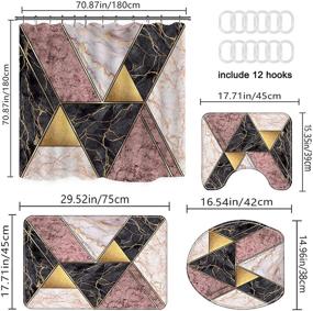 img 1 attached to 🚿 Stylish 4 Piece Pink Golden Marble Shower Curtains Set with Non-Slip Rugs and Accessories - Elegante Modern Black Texture