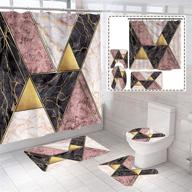 🚿 stylish 4 piece pink golden marble shower curtains set with non-slip rugs and accessories - elegante modern black texture logo