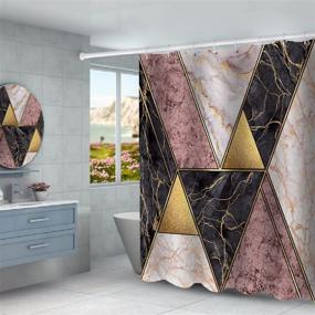 img 3 attached to 🚿 Stylish 4 Piece Pink Golden Marble Shower Curtains Set with Non-Slip Rugs and Accessories - Elegante Modern Black Texture