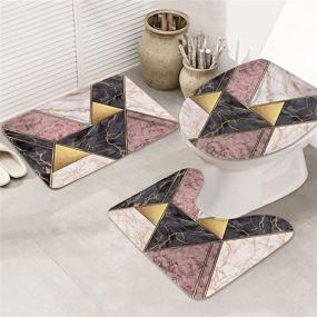 img 2 attached to 🚿 Stylish 4 Piece Pink Golden Marble Shower Curtains Set with Non-Slip Rugs and Accessories - Elegante Modern Black Texture