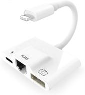 🔌 ethernet lan rj45 wired network adapter, 3-in-1 usb 3 camera reader adapter, data sync otg cable, ethernet adapter with fast charging port - compatible for iphone/ipad logo