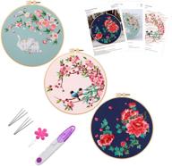 🧵 beginner starter embroidery kits - full range of stamped cross stitch kit with embroidery hoop, brids, cat, peony flower pattern, thread, scissor included logo