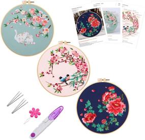 img 4 attached to 🧵 Beginner Starter Embroidery Kits - Full Range of Stamped Cross Stitch Kit with Embroidery Hoop, Brids, Cat, Peony Flower Pattern, Thread, Scissor Included
