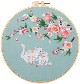 img 3 attached to 🧵 Beginner Starter Embroidery Kits - Full Range of Stamped Cross Stitch Kit with Embroidery Hoop, Brids, Cat, Peony Flower Pattern, Thread, Scissor Included