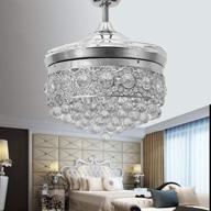 💡 huston fan 42-inch polished silver modern crystal chandelier ceiling fan with retractable blades, light, and remote control - indoor led, 3 color changing lighting, invisible, quiet, hidden fandelier logo