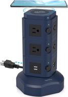 superdanny surge protector tower with 10w wireless charger, spin power strip tower 13a vertical charging station - 10 ac outlets, 4 usb slots & 6.5ft extension cord - perfect for home, office, garage - blue logo