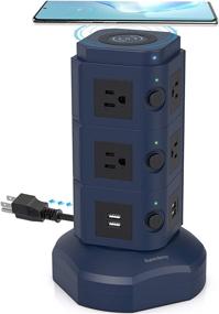 img 4 attached to SUPERDANNY Surge Protector Tower with 10W Wireless Charger, Spin Power Strip Tower 13A Vertical Charging Station - 10 AC Outlets, 4 USB Slots & 6.5ft Extension Cord - Perfect For Home, Office, Garage - Blue