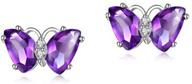 large amethyst cz crystal butterfly stud earring for women 925 sterling silver - friendship gift jewelry with box logo