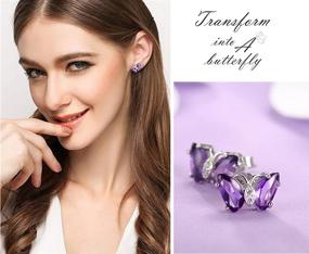 img 2 attached to Large Amethyst CZ Crystal Butterfly Stud Earring for Women 925 Sterling Silver - Friendship Gift Jewelry with Box