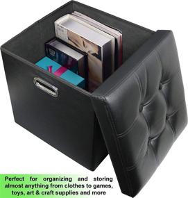 img 2 attached to 🪑 Versatile Black Tufted Ottoman Stool: Collapsible Storage Box with Faux Leather Seat and Foot Rest by Greenco