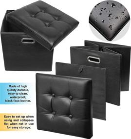img 3 attached to 🪑 Versatile Black Tufted Ottoman Stool: Collapsible Storage Box with Faux Leather Seat and Foot Rest by Greenco