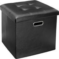 🪑 versatile black tufted ottoman stool: collapsible storage box with faux leather seat and foot rest by greenco logo