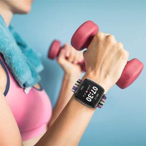 img 1 attached to Растяжимые ремешки для часов - совместимые с Fitbit Versa/Versa 2/Versa Lite/SE - Мягкая регулируемая эластичная замена браслета - Цветные полосы - для женщин и мужчин - Limque