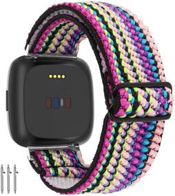 img 4 attached to Растяжимые ремешки для часов - совместимые с Fitbit Versa/Versa 2/Versa Lite/SE - Мягкая регулируемая эластичная замена браслета - Цветные полосы - для женщин и мужчин - Limque