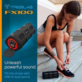 img 1 attached to TREBLAB FX100 Водонепроницаемый прочный Bluetooth-динамик - идеальный аудио-компаньон для отдыха на природе с ударопрочным дизайном, устойчивым к любым погодным условиям, мощным звуком, батареей на 7000 мАч, режимом FM, портативным и беспроводным для путешествий, гольф-карт, велосипед.