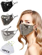 👗 denifeiya 3-pack fashion sequin face mask with filters - breathable, washable, adjustable bling mask for women + 10 pcs filters included logo