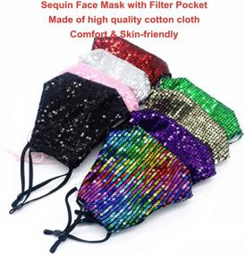 img 3 attached to 👗 Denifeiya 3-Pack Fashion Sequin Face Mask with Filters - Breathable, Washable, Adjustable Bling Mask for Women + 10 Pcs Filters included