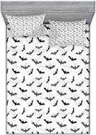 🦇 lunarable goth fitted sheet & pillow sham set: halloween flying bats & shadows pattern bedding, queen, grey charcoal logo