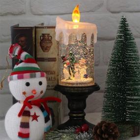 img 3 attached to 🕯️ Wondise 10-Inch Christmas Flameless Candle Snow Globe Battery Operated with Swirling Water, Glittering Light & Snowman Family Decoration - Perfect for Thanksgiving and Christmas Candlestick Display