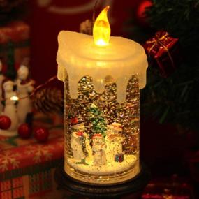 img 1 attached to 🕯️ Wondise 10-Inch Christmas Flameless Candle Snow Globe Battery Operated with Swirling Water, Glittering Light & Snowman Family Decoration - Perfect for Thanksgiving and Christmas Candlestick Display