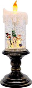 img 4 attached to 🕯️ Wondise 10-Inch Christmas Flameless Candle Snow Globe Battery Operated with Swirling Water, Glittering Light & Snowman Family Decoration - Perfect for Thanksgiving and Christmas Candlestick Display