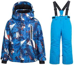 img 4 attached to ❄️ Stay Warm and Dry with Big Boy's 2-Piece Waterproof Snowsuit: Thicken Warm Hooded Ski Jacket and Pants Snowbib Set