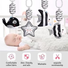 img 1 attached to 👶 Byesuro Baby Hanging Toys: Stuffed Animal Bell Rattle Toys for Infants - Interactive Crinkle Squeaky Toy for Strollers, Cribs, and Car Seats - Newborn Wind Chimes Plush Toy - Black and White Cute Design - Suiting 0-12 Months