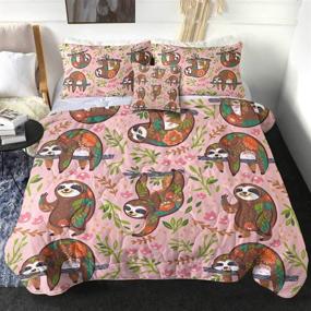 img 3 attached to 🦥 Sleepwish Sloth Comforter Full Size - Cute Sloth Bedding Set for Girls - Cartoon Animal Quilt Set for Kids/Teens (4-Pcs, Brown Orange Pink, 1 Comforter 2 Pillow Sham 1 Cushion Cover)