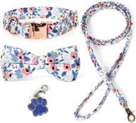 adjustable dog collar with bow tie and leash set - tubellus, suitable for small to medium dogs (s), includes dog tag & metal buckle logo