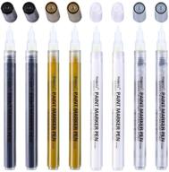 extra-fine tip acrylic paint pens for rock painting, stone, ceramic, wine glass, wood, fabric, canvas, metal, scrapbooking. set of 8, including 2 white, 2 gold, 2 silver, and 2 black acrylic paint markers with 0.7mm tip logo