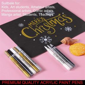 img 2 attached to Extra-Fine Tip Acrylic Paint Pens for Rock Painting, Stone, Ceramic, Wine Glass, Wood, Fabric, Canvas, Metal, Scrapbooking. Set of 8, Including 2 White, 2 Gold, 2 Silver, and 2 Black Acrylic Paint Markers with 0.7mm Tip