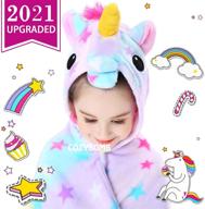 🦄 cozybomb rainbow unicorns gifts for girls - hooded plush bathrobe cozy wrap with hood - soft and warm wearable fleece throw blanket for kids - ideal christmas gift for 3-6 year old girls (star) logo