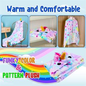 img 2 attached to 🦄 CozyBomB Rainbow Unicorns Gifts for Girls - Hooded Plush Bathrobe Cozy Wrap with Hood - Soft and Warm Wearable Fleece Throw Blanket for Kids - Ideal Christmas Gift for 3-6 Year Old Girls (Star)