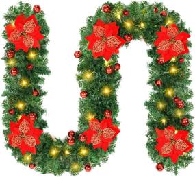 img 4 attached to 🎄 9FT Battery Operated Christmas Garland with Lights for Indoor & Outdoor Decor, Front Door, Thanksgiving Christmas Decorations