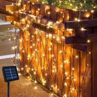 🌞 outdoor solar powered led curtain lights: 200 waterproof twinkle lights for wedding backdrop, patio decor, and camping - warm white логотип