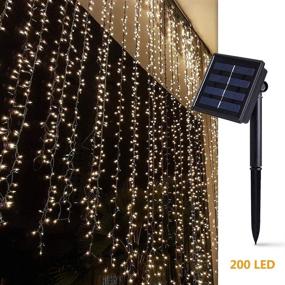 img 2 attached to 🌞 Outdoor Solar Powered LED Curtain Lights: 200 Waterproof Twinkle Lights for Wedding Backdrop, Patio Decor, and Camping - Warm White