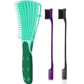 img 4 attached to 🌿 Premium Detangling Brush Set with Edge Brush - Perfect for Afro-Textured 3a to 4c Hair Types: Wet/Dry, Long Thick Curly Hair - Includes 3 Pieces (Green, Purple, Black)
