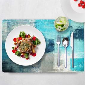 img 3 attached to 🎨 Abstract Art Painting Placemats, Turquoise and Grey Modern Artwork Dining Placemats - Colorful Home Kitchen Decorations, 18 x 12 Inches