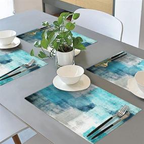 img 2 attached to 🎨 Abstract Art Painting Placemats, Turquoise and Grey Modern Artwork Dining Placemats - Colorful Home Kitchen Decorations, 18 x 12 Inches