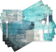 🎨 abstract art painting placemats, turquoise and grey modern artwork dining placemats - colorful home kitchen decorations, 18 x 12 inches logo