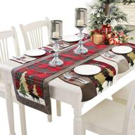 🎄 bligli christmas table runner and placemat set, 4pcs xmas table mats and 1pcs table runner, cotton linen heat insulation kitchen dining pads for christmas decorations logo