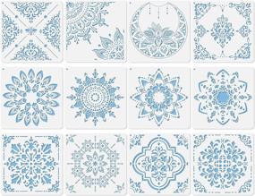 img 4 attached to 🎨 12 Pcs (12x12inch) Mandala Stencil Set - Reusable Plastic Spray Paint Stencils for Prosperity Inspired Patterns on Walls, Furniture, and Floors - Ideal for Wood Painting (Style-00)