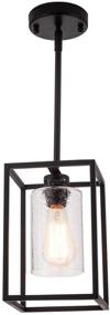 img 3 attached to VILUXY Vintage Glass Pendant Light, Single Light Metal Cage Hanging Pendant Lighting, Black Clear Seeded Glass Shade Farmhouse Entryway Dining Room Kitchen Island Foyer