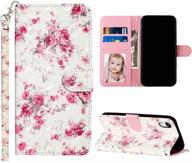 jancalm iphone xr cases for women with cute 3d pattern - pu leather wallet case [wrist strap][card holder/cash slots][kickstand] flip folio cover for iphone xr (flower design) logo