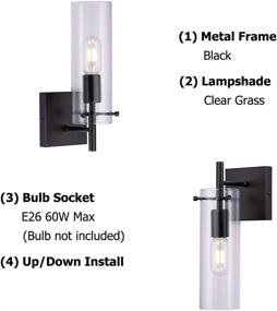 img 2 attached to 🔦 KRASTY Black Hardwired Wall Light Fixtures Farmhouse Metal Wall Mount Sconce with Clear Glass - Industrial Wall Sconces, Wall Lamp for Living Room, Bedroom, Bathroom, Hallway - KH-FD3118N1B-WL Wall Sconces