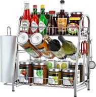 🔪 sus304 stainless steel 3-tier spice rack organizer with paper towel holder & 3 hooks – ideal for kitchen, bathroom, or office logo