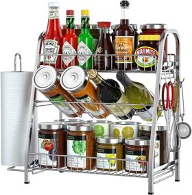 img 4 attached to 🔪 SUS304 Stainless Steel 3-Tier Spice Rack Organizer with Paper Towel Holder & 3 Hooks – Ideal for Kitchen, Bathroom, or Office